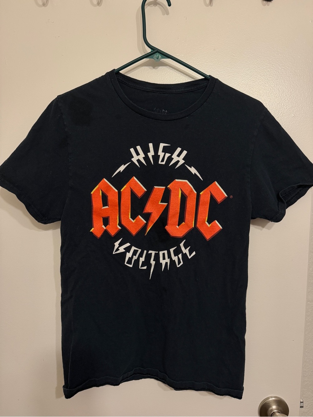Black AC/DC Graphic Tee with Red Logo High Voltage Vintage